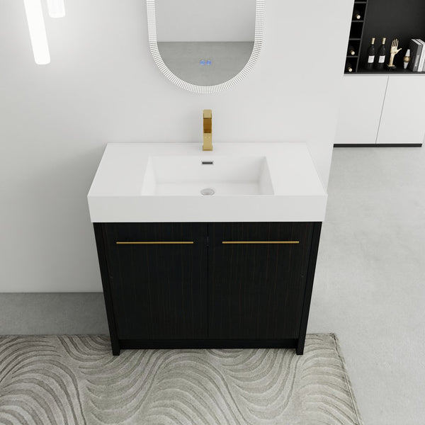 English Elm 36 Inch Freestanding Bathroom Vanity With Resin Sink & Soft-Close Doors – Modern, Durable Design W999S00179