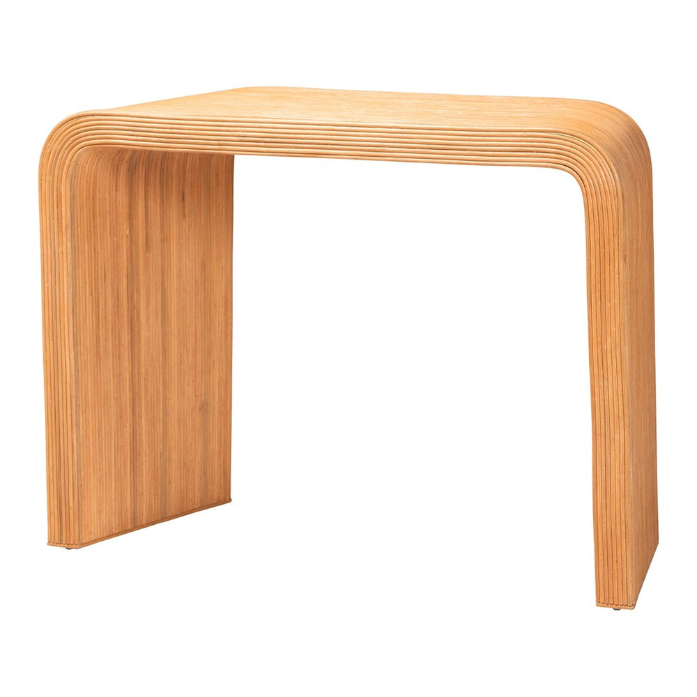 English Elm Bohemian Hand-braided Rattan Side Table with Open Shelf for Warm Organic Interiors B2750P467828
