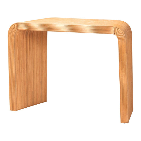 English Elm Bohemian Hand-braided Rattan Side Table with Open Shelf for Warm Organic Interiors B2750P467828