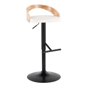 English Elm Grotto Adjustable Barstool Set Of 2 - Modern Black Metal, Zebra Wood & White Faux Leather Design B202S00924