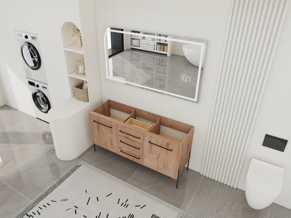 English Elm 60" Freestanding Bathroom Vanity with Soft-close Doors and Three Drawer Storage W999P405133