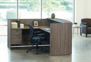 OSP Home Furnishings Napa Reception Station Commercial Grade Front Desk with Ergonomic Layout and Storage NAPURB-TYP19