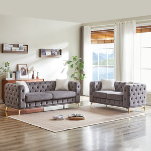 English Elm Fx Velvet Chesterfield Sofa Set Tufted Button Design with Pocket Spring Cushions W1926S00092