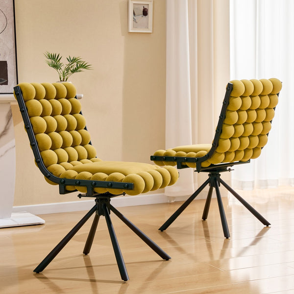 English Elm Cream Dutch Velvet Swivel Chair Tufted Bubble Backrest Glam Armless Accent Seat Black,Yellow W3875P448022