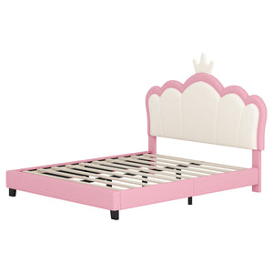 English Elm Full Upholstered Princess Bed with Crown Headboard — Sturdy Full Platform Bed for Girls, 500lb Capacity Pink 58.86 L x 25.98 W x 6.5 H N733P180808H