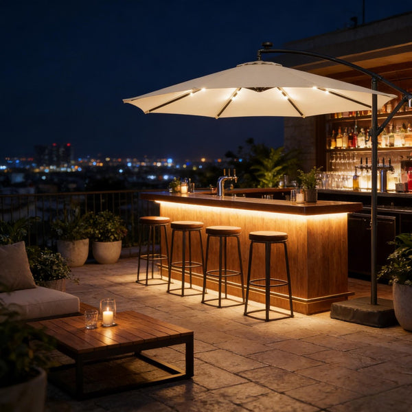 English Elm Garden Cantilever Patio Umbrella with Solar Led Lights and Upf30 Polyester Canopy Cream White T3971P481960