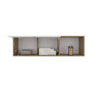 English Elm Sahara 47" Wide One-Door Wall Cabinet with 3 Shelves, Pull-Up Door, White & Oak Finish, Space-Saving Organizing Solution B200P287122