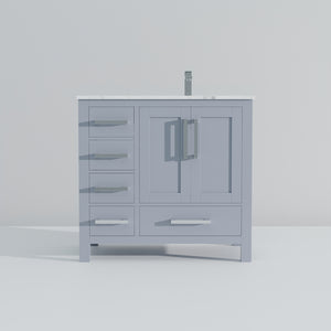 English Elm Dark Grey Bath Vanity Set - 36" W X 22" D With Carrara Marble Top, Chrome Faucet & Matching Mirror B2731S01261