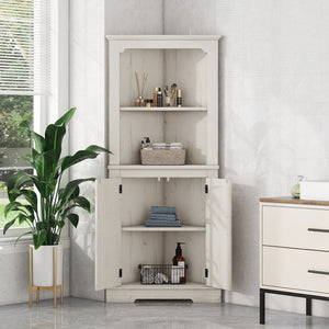 English Elm Tall Corner Cabinet Wood Grain Beige - Tall 69.3" Storage Tower with Doors, Shelves & Space-Saving Design W1580P257486