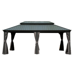 English Elm 12' X 20' Hardtop Gazebo - Durable Outdoor Metal Canopy With Curtains, Netting & Aluminum Frame, Grey W1859S00157