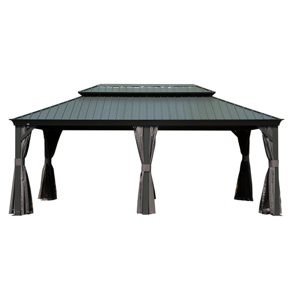 English Elm 12' X 20' Hardtop Gazebo - Durable Outdoor Metal Canopy With Curtains, Netting & Aluminum Frame, Grey W1859S00157