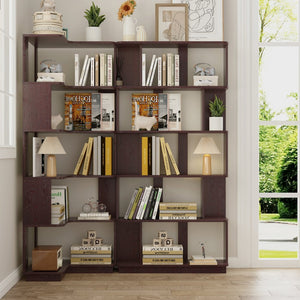 English Elm Set of 2 Modular Corner Bookcases L Shaped and I Space Saving Home Office Shelving Ox Blood Red W2899S00002