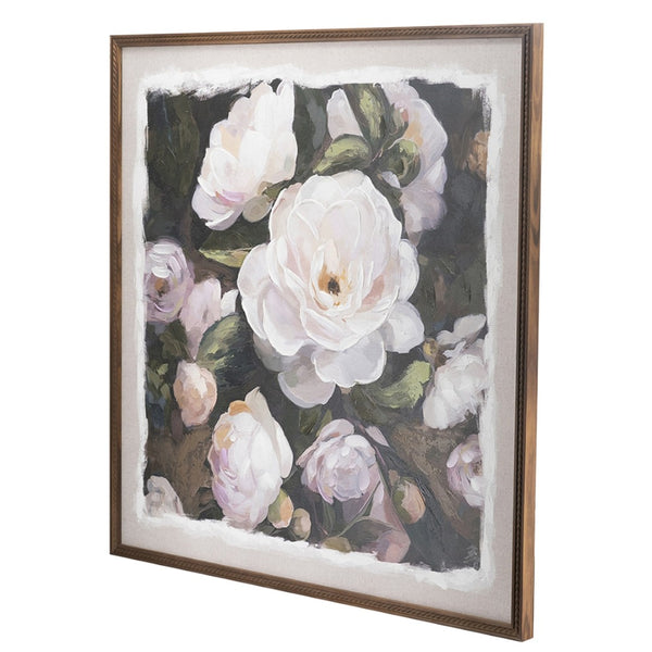 English Elm 39.4x39.4" Hand-painted Floral Canvas White Rose Art in Distressed Pine Frame W2078P481780