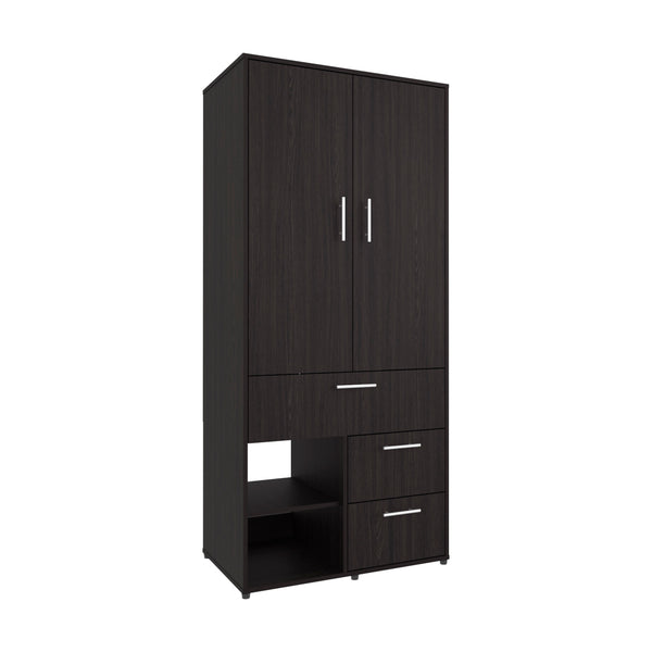 English Elm Armoire with Built-In Mirror and Ample Storage — 4 Doors, 2 Drawers, 4 Shelves, Eco-Friendly Finish Black 74.02 L x 24.8 W x 3.54 H B097S00215