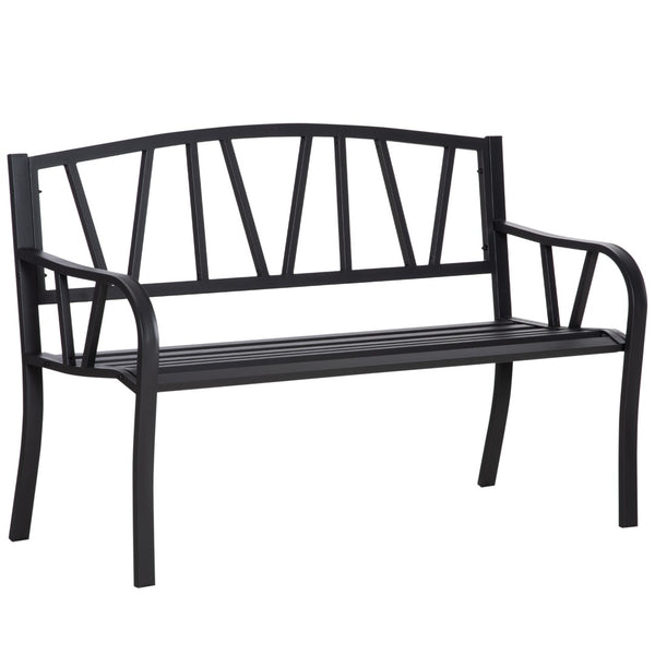 English Elm Outsunny 50" Black Metal Garden Bench For 2, Stylish Patio Seating With Slatted Design & Armrests W2225P174098-GIGA