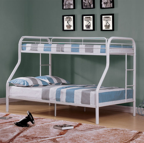 English Elm Twin Metal Bunk Bed In Glossy White - Contemporary Twin-Over-Full Design With Angled Ladder & Space-Saving Style B2741S00312-GIGA