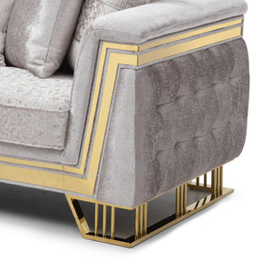 English Elm Rebecca Glam Tufted Sofa with Shimmering Silver Fabric and Gold Trim for Formal Living B078P468203