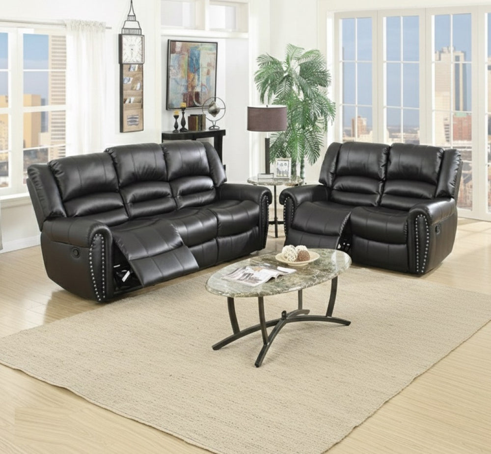 English Elm Modern Bonded Leather Sofa and Loveseat Set with Tufting and Nailhead Trim Detail B011S02387