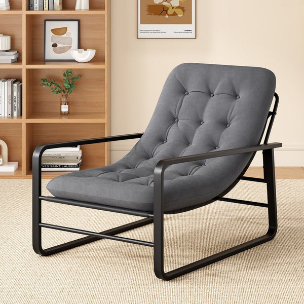 English Elm Accent Chair Plush Boucle Sherpa Upholstered Mid Century Reading Seat for Bedroom Grey T3623P411814