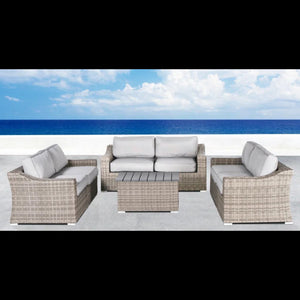 English Elm 7-Piece Wicker Patio Sofa Set with Cushions — Fully Assembled, Weatherproof Aluminum Frame, Seats 6 B120S00126