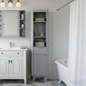 English Elm 68" Tall Fluted Freestanding Storage Cabinet with Drawer and Adjustable Shelf for Bathroom Gray N817P375218G