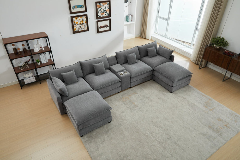 English Elm 145-inch Seven Piece Modular Cloud Sofa with Woolen Upholstery for Spacious Living W2564S00040