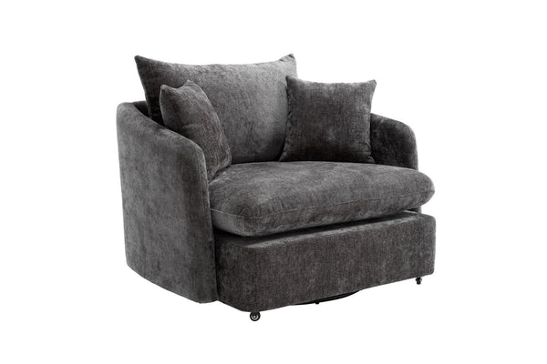 English Elm 360° 360 Swivel Oversized Chenille Armchair with Pocket Spring Seat and Three Throw Pillows Dark Gray W1361S00072