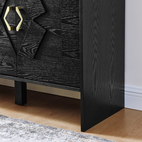 English Elm 60" Mid Century Modern Sideboard Buffet Cabinet with Fluted Diamond Front, Adjustable Shelves, Black — Stylish Storage for TV, Dining, Entryway W1801P290306