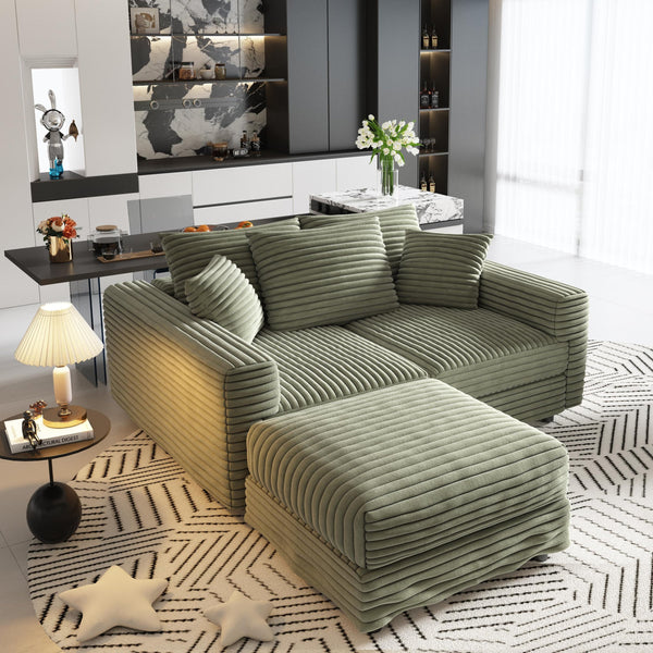 English Elm 82.7" Plush Corduroy 3-Seat Sofa - Modern, Comfy Cloud Couch With Ottoman, Deep Seats & Easy Recline W1885S00149