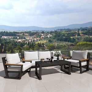 English Elm Aluminum 5-Seat Outdoor Sectional Sofa Set with Coffee Table, Waterproof Olefin Cushions, Grey Modern W2775S00013