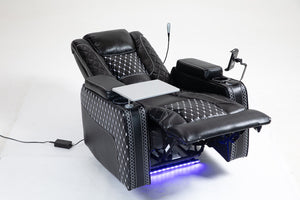 English Elm Power Zero Gravity Recliner with USB Cup Holders, LED Reading Light, Leather match, Infinite Recline Black W547P164338