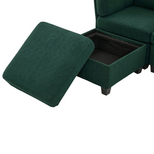 English Elm UNITED Modular 6-Seat Sectional Sofa with Removable Ottoman, Storage Compartments, Convertible Comfort Emerald W1568S00244