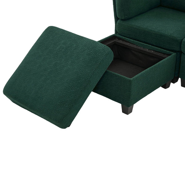 English Elm UNITED Modular 6-Seat Sectional Sofa with Removable Ottoman, Storage Compartments, Convertible Comfort Emerald W1568S00244