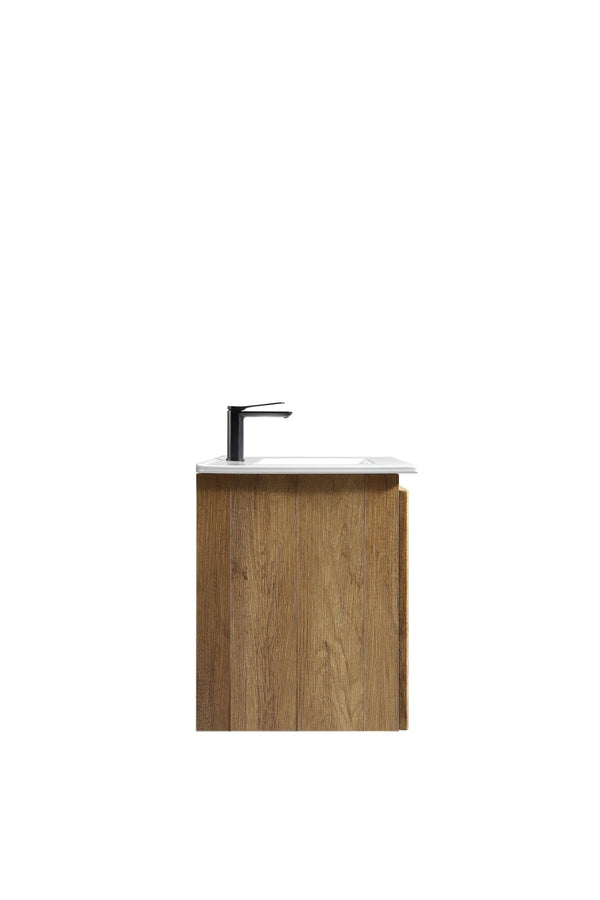English Elm 30 Inch Floating Bathroom Vanity Fluted Wood Grain Front with Ceramic Integrated Sink Golden Oak W3520S00030
