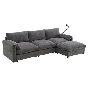 English Elm [video]96.5'' Chenille L-shaped Sectional with Usb Charging Ottoman Pockets Living Room N723S8776E