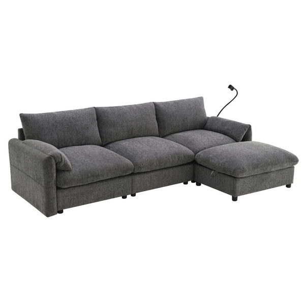 English Elm [video]96.5'' Chenille L-shaped Sectional with Usb Charging Ottoman Pockets Living Room N723S8776E