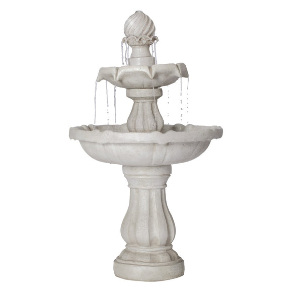 English Elm 37.4"h Two-tier Polyresin Pedestal Fountain Cascading Stone-look Patio Garden Feature N765P355059W