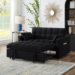 English Elm 4 Loveseat Sofa Bed with Storage Pockets & Armrests, Convertible Pull-Out Sleeper with Wheels, Tufted Comfort and Durable Frame for Small Spaces Black W2186P166127