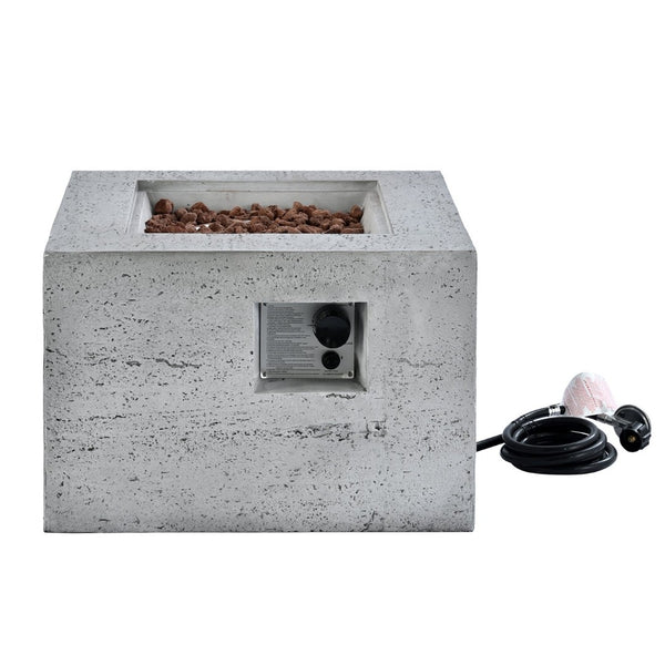 English Elm U_style Mgo Square Propane Fire Pit 40000 Btu Stone Texture Patio Table with Lava Rocks Gray N711P410544E