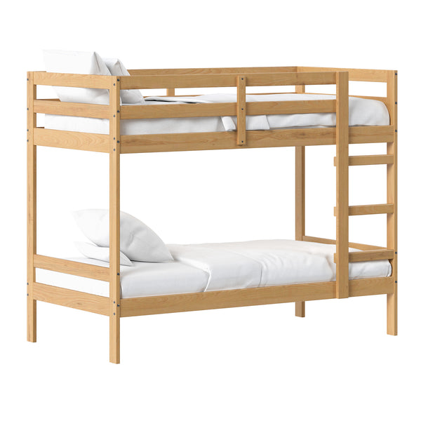Simple Solid Wood Twin Over Twin Bunk Bed Natural Pine SOPB3HNPWS Walker Edison