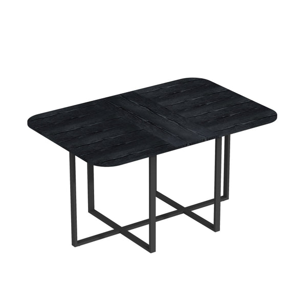 English Elm Black Wood Grain Rectangular Table with Six White Pu Upholstered Chairs Modern Set W3875S00094