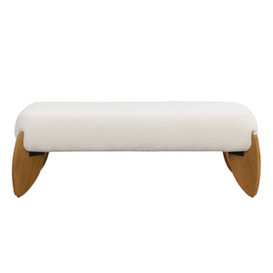 English Elm Christopher Knight Home® - [Stylish Long White Bouclé Ottoman] Elegant 49" Slender Bench with Plush Bouclé Upholstery, Acacia Wood Feet, 250lb Capacity N769P253815A