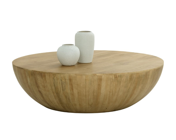 Sunpan KINSLEY Large Rustic Mango Coffee Table - Handcrafted Drum Style with Unique Artisan Touches 110923