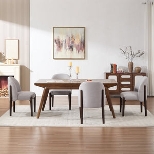 English Elm Wooden Wingback Dining Chairs Upholstered Farmhouse Modern Set with Lumbar Support Grey W3244P429256