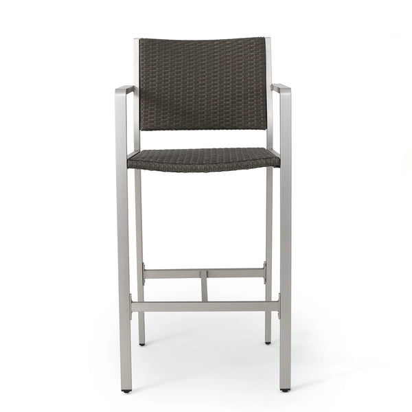 English Elm Christopher Knight Home® - Outdoor Rust-Proof 29.5" Wicker Barstools Set of 2 — Lightweight Aluminum Frame, Weather-Resistant Seating Grey 60011.00-4