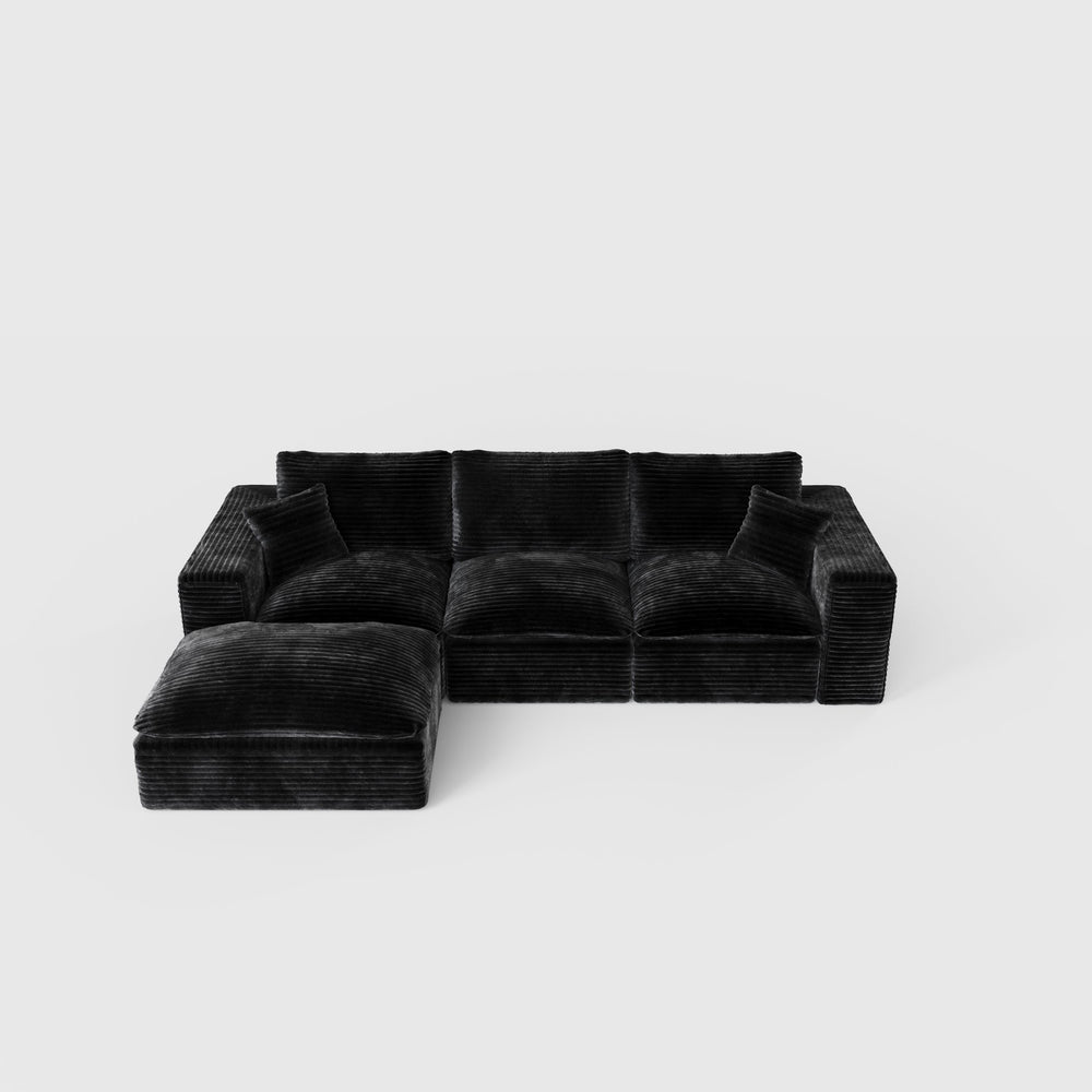 English Elm 108" Cloud Sectional Couch Modular L-Shape Chaise, Plush Corduroy Upholstered Sofa with Deep Seat Black W3361S00001