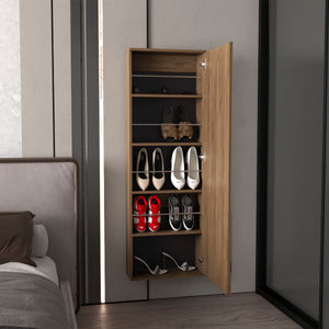 English Elm Wall 54" Mirrored Shoe Rack Cabinet – Natural Wood Wall-Mounted Organizer, 5 Shelves, 10-Pair Capacity, Eco-Friendly Warranty B097P296808