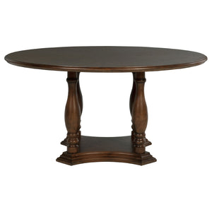 English Elm Claire Round Rubberwood Dining Set Seats Six with Ivory Upholstered Chairs Traditional B062S01585