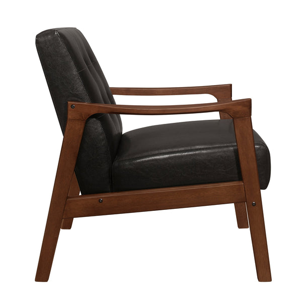 English Elm Accent Mid-Century Modern Button-Tufted Faux Leather Chair with Contoured Arms and Solid Wood Frame Dark Brown 32 L x 26 W x 20 H B011P283264