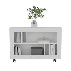 English Elm Joge Six-Shelf Console Table on Casters — Space-Saving Entryway & Living Room Organizer, Modern Finish White 42.9 L x 16.5 W x 5.5 H B070P286450